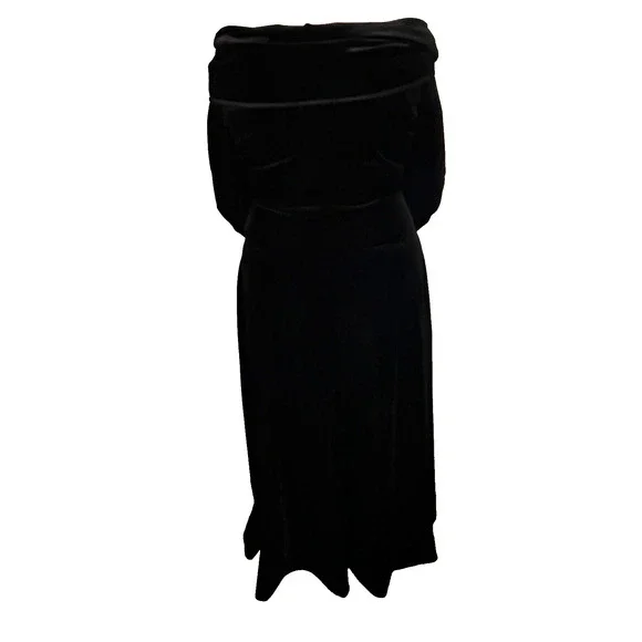 Posh Black Velvet Maxi Gown Dress Boat Neck /Cowl Neck Goth Classy Event Sexy - Picture 5 of 14